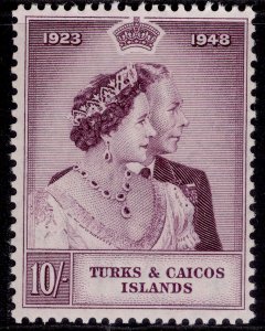 TURKS & CAICOS ISLANDS GVI SG209, 10s mauve RSW, NH MINT. Cat £16.