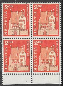 SWITZERLAND 1964-68 2fr A Pro Castle Block of 4 Sc 452 MNH