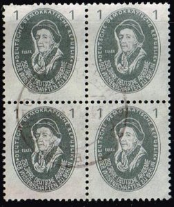 DDR 1950,Sc.#58 used in block of 4. Euler, Leonhard (3 stamps calculated)