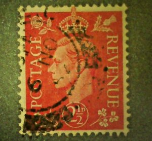 1951 2 1/2d Red King George VI Great Britain London Cancel Vintage Stamp Sc #284