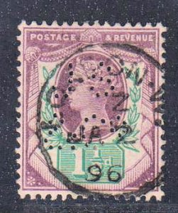 Great Britain,  Queen Victoria 1 1/2p  PERFIN - JS & Co  (SC# 112) Used