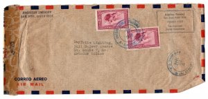 US COSTA RICA 1944 CENSORED AMERICAN EMBASSY FREE FRANKED COVER UPDATED AIR MAIL
