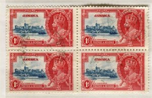 JAMAICA; 1935 early GV Jubilee issue fine used 1d. BLOCK of 4