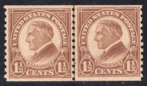 MOMEN: US STAMPS #598 1.5c COIL LINE PAIR MINT OG NH LOT #79795-2