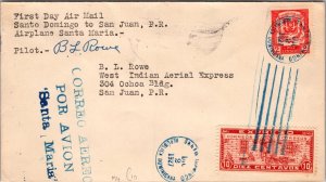1927 Santo Domingo Dominican Republic first flight cover FFC To San Juan PR