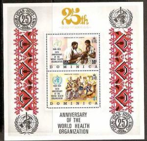 DOMINICA 1973 EMBROIDERY, WHO EMBLEM, HEALTH, EXAMINATION IN THE SURGERY, TRA...