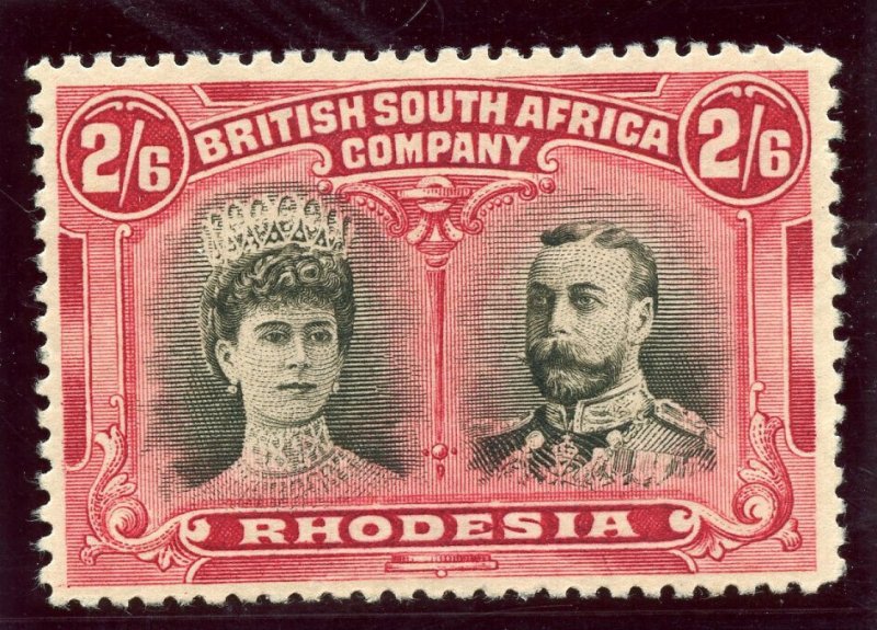 Rhodesia 1910 Double Heads 2s6d black & crimson MLH. SG 155a. 