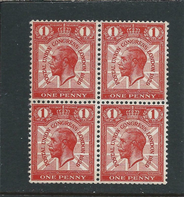 GB-KG5 1929 PUC 1d SCARLET WMK INVERTED BLK OF 4 MNH SG 435Wi CAT £140