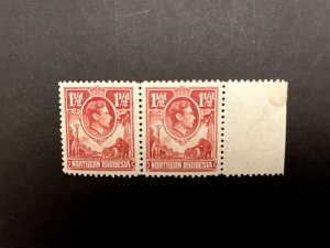 Northern Rhodesia: 1938,  King George VI,  2 x 1.5d , Carmine Red,  MVLH