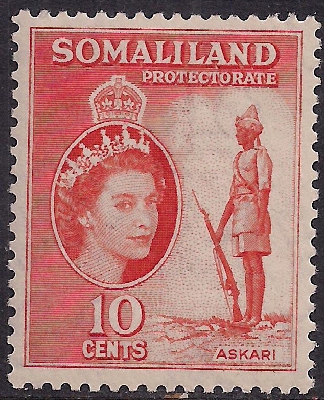 Somaliland 1953 - 58 QE2 10 ct Red Orange Umm SG 138 ( R1051 )