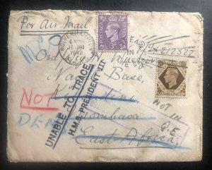 1942 Wolverhampton England Unable To Trace Returned Cover To Mombasa Kenya