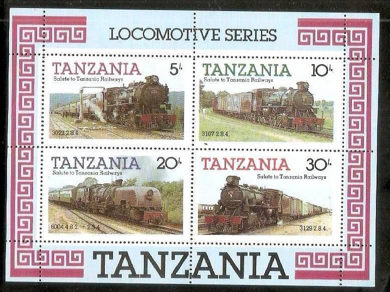 Tanzania 1985 Railways Locomotive Trains Transport Sc 271-74 Suvenir Sheet MN...