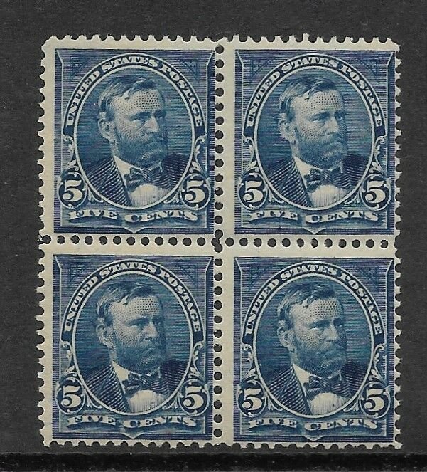 US Scott #281 mint 5c dark blue Grant block of 4, never hinged og f/vf 1898