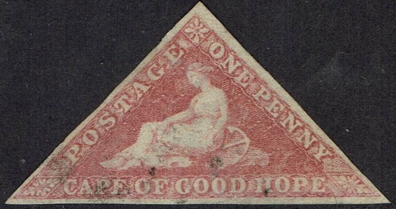 CAPE OF GOOD HOPE 1855 TRIANGLE 1D PERKINS BACON PRINTING USED 