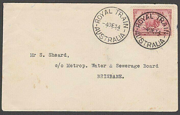 AUSTRALIA 1934 cover with 2 strikes of the rare ROYAL TRAIN cds............57241