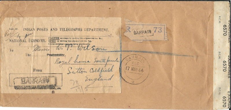 Bahrain to Sutton Coldfield, England 1944 Censored (C4612)