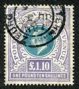 Natal SG143 1 pound 10/- Postage Revenue Green and Violet Cleaned with Fake Pmk