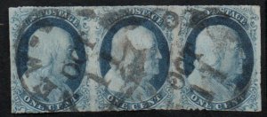 MALACK 9 VF, Strip of 3, town cancels, vivid color! gu2351