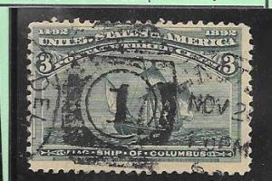US # 232 3c Columbian Exposition, Green (U) CV.$17.50