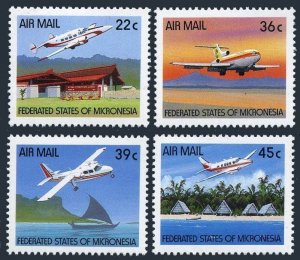 Micronesia C43-C46, MNH. Mi 184-187. Aircraft serving Micronesia. 1990. Canoe.