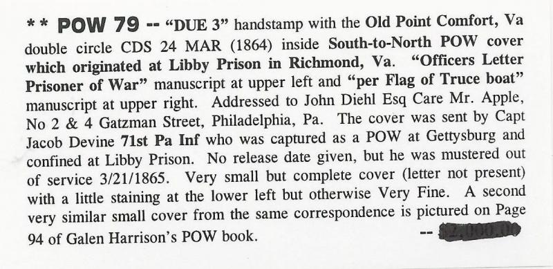 CSA POW Cover South-to-North Libby Prison Richmond, VA March 24 (1864) CDS