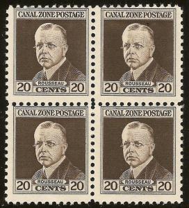 Canal Zone SC# 112 Mint 20c Admiral Rousseau block of 4 OGNH