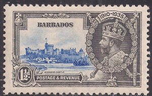 Barbados 1935 KGV 1 1/2d Blue & Grey Silver Jubilee MM SG 242 ( L1246 )