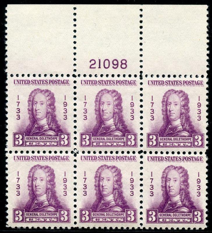 UNITED STATES  SCOTT#726 GENERAL OGLETHORPE  VF/XF PLATE BLOCK MINT NH