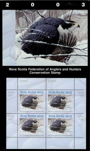 NOVA SCOTIA #12M 2003 N. GOSHAWK CONSERVATION STAMP MINI SHEET OF 4 IN FOLDER