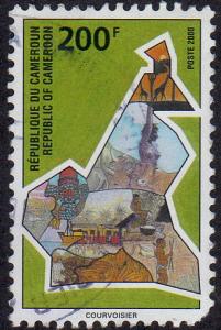 Cameroun  936 - Used - 200fr Map / Scenes (2000) (cv $2.00)