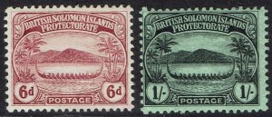 BRITISH SOLOMON ISLANDS 1908 SMALL CANOE 6D AND 1/-