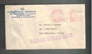 1955 USA Worcester MA Comemrcial Crash Cover to West Palm Beach Florida