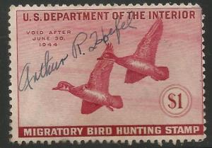 UNITED STATES  RW10  SIGNED, WOOD DUCKS, HUNTING PERMIT STAMP