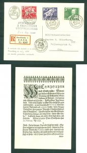 Sweden. 1936  FD Card. Reg: 8247. Swedish Post 300 Year. Sc# 248-50.Adr: Stockh.