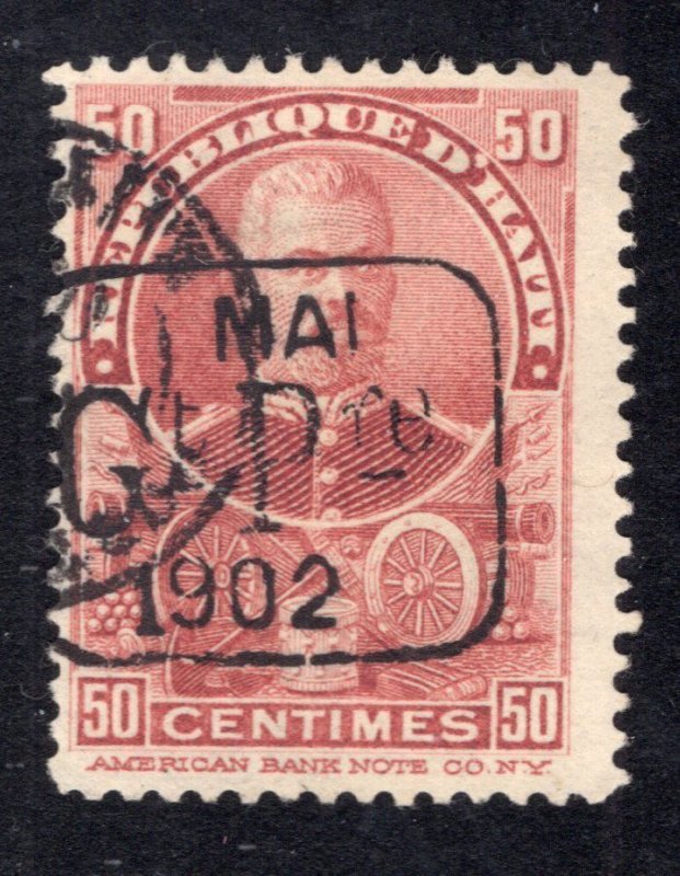 Haiti 1902 50c rose brown Handstamp Forgery, Scott 80 used, value = $37.50