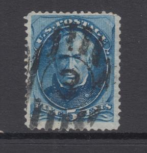 US Sc 179 used 1875 5c blue Zachary Taylor, wide margins, almost VF