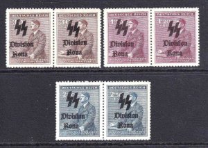 BOHEMIA & MORAVIA B9//B12 PAIRS DIVISION RONA OVERPRINTS OG NH U/M F/VF TO VF