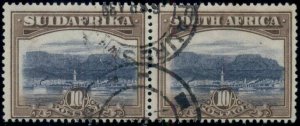 SOUTH AFRICA #32, 10sh olive brown & blue pair, used, VF, Scott $200.00