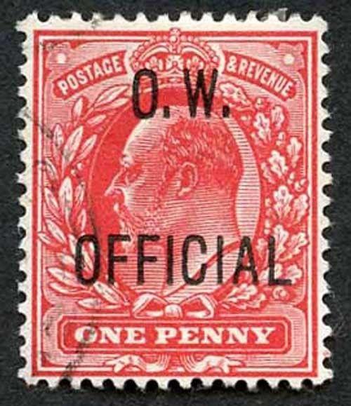 SGO37 KEVII 1d Overprinted OW OFFICIAL Very Fine used Cat 180 pounds