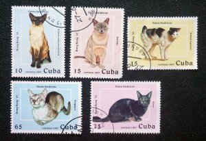 CUBA Sc# 3800-3804 CATS domestic felines HONG KONG PHILEX Cpl set of 5 1997 used
