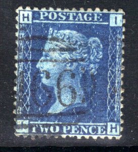 GB 1858 – 76 QV 2d Blue ( I & H ) Plate 7 SG 45 used CV £65 ( F1183 )