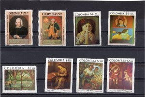 COLOMBIA 1975-1977 PAINTINGS SET OF 8 STAMPS MNH