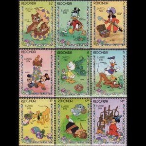 REDONDA 1984 - Scott# 8401-9 Disney-Easter Set of 9 NH