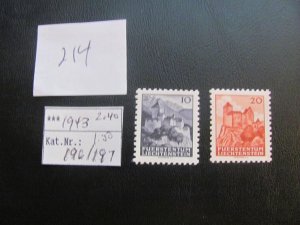 LIECHTENSTEIN 1943 MNH  SC 196-197 SET  XF (214) NEW COLL.