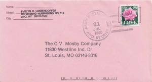 United States A.P.O.'s 25c Love Rose 1988 Army Postal Service, APO NY 09105 N...