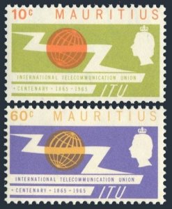 Mauritius 291-292, hinged. Mi 283-284. ITU-100, 1965. Communication equipment.