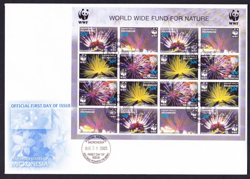 Micronesia WWF Feather Stars FDC Sheetlet of 16 stamps / 4 sets