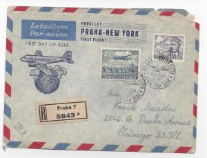 Czechosovakia 1946 FFC Registered Prague to New York C23 C25