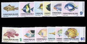 Christmas Island #22-33 Cat$23.30, 1968-70 Fish, complete set, never hinged