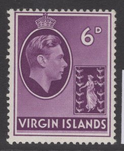 VIRGIN ISLANDS SG116a 1943 6d MAUVE ORDINARY PAPER MTD MINT